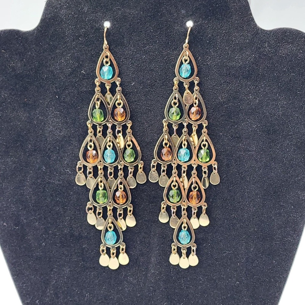 Vintage Fashion 80's Goldβ tone Metal Dangle Large Drop Earrings 4.5"